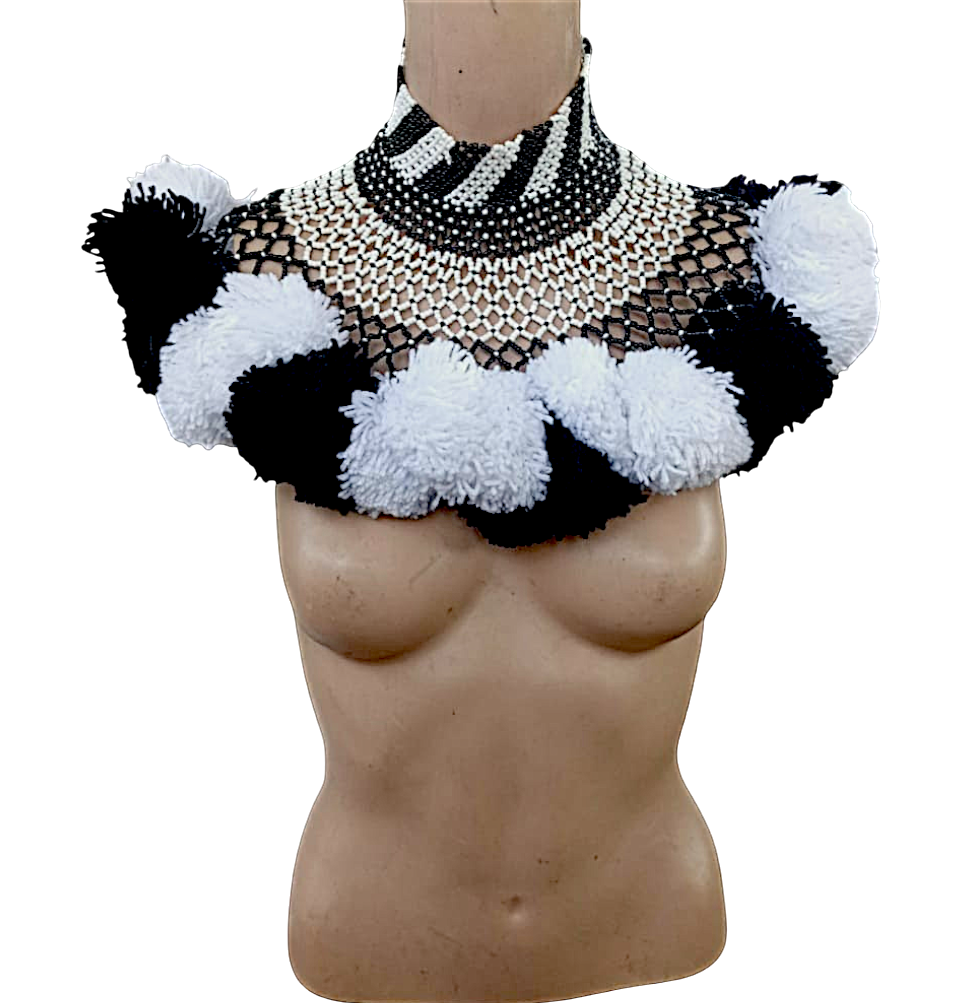African beaded tie necklace (White) main image 1