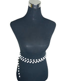 African Traditional Home and Wear Imoto waist beads featuring a black and white beaded string design on a mannequin